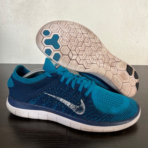 Size 11 - Nike Free 4.0 Flyknit Men's Running 631053-401 Turquoise Pre-Owned - Picture 1 of 8